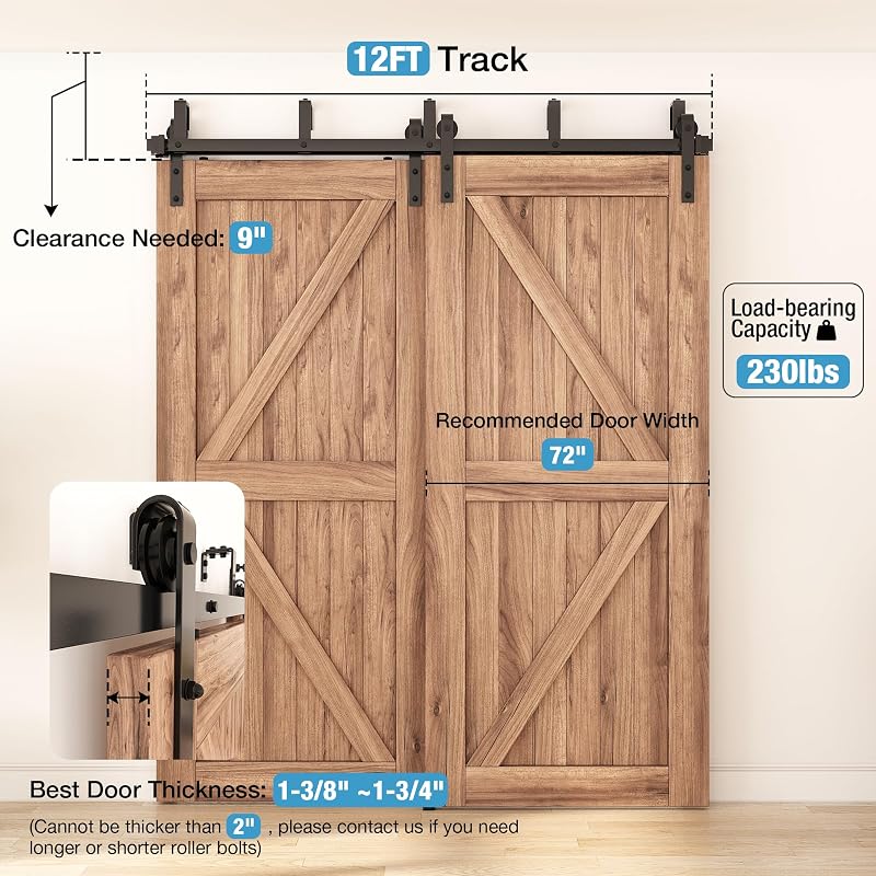 Kit herrajes puerta corrediza granero doble vía 12ft 2