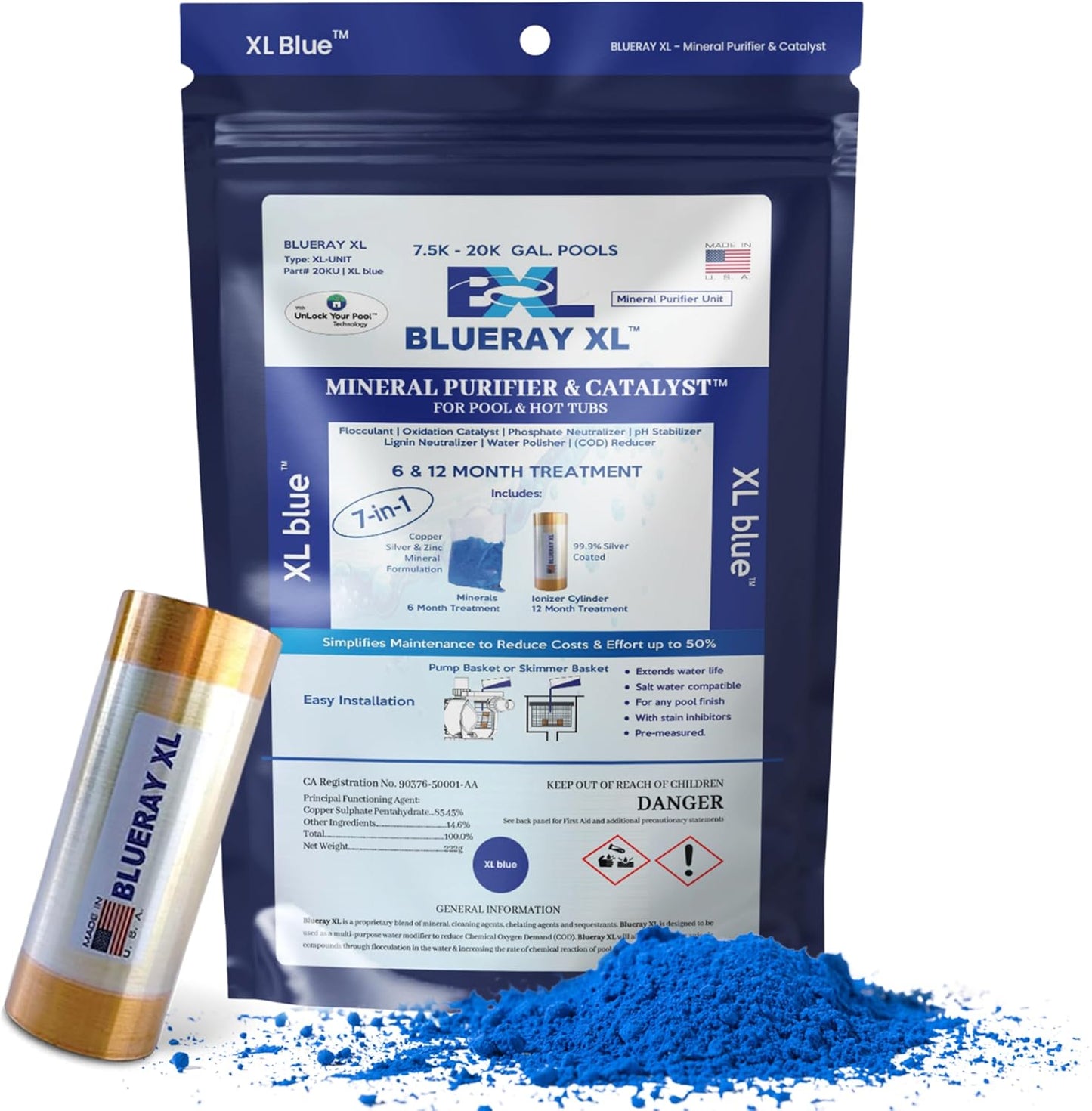 Purificador mineral azul XL con ionizador cobre piscinas