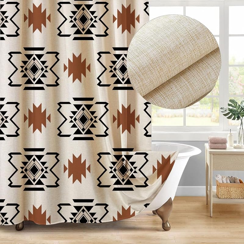 Cortina ducha lino étnico suroeste 71x78pulg con ganchos