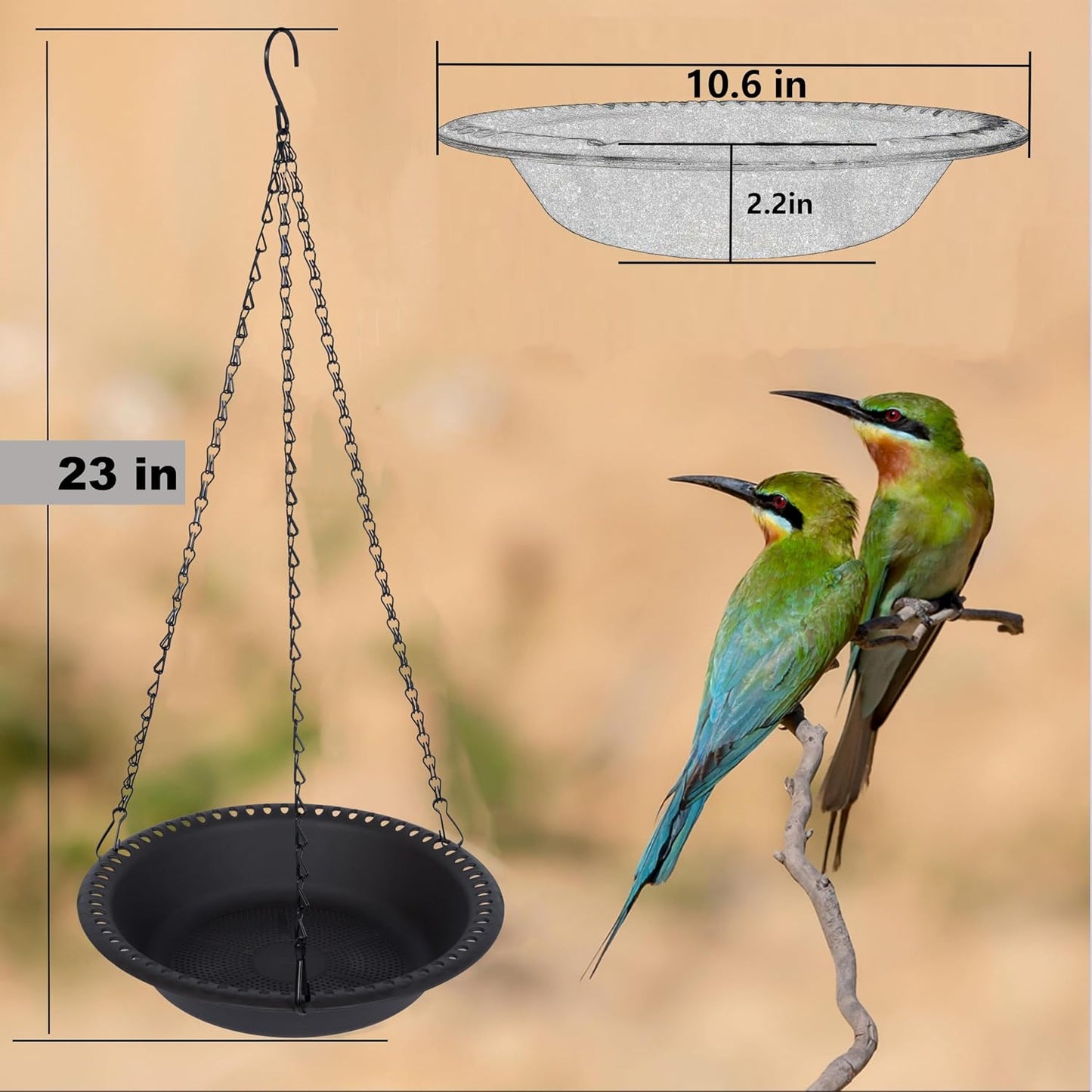 Bandeja colgante comedero pájaros 10pulg exterior negro