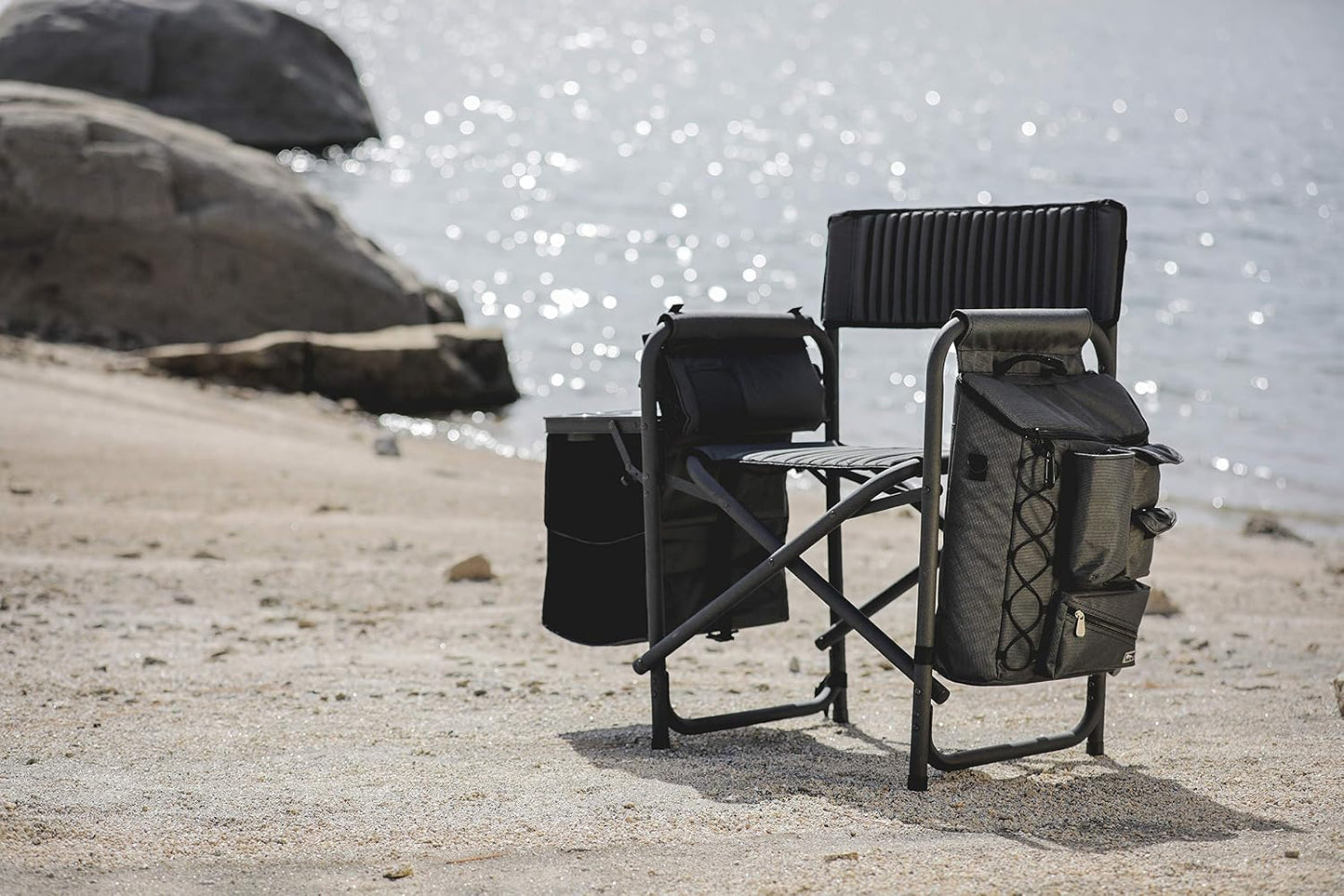 Silla Plegable de Metal en Color Gris y Negro para Exterior