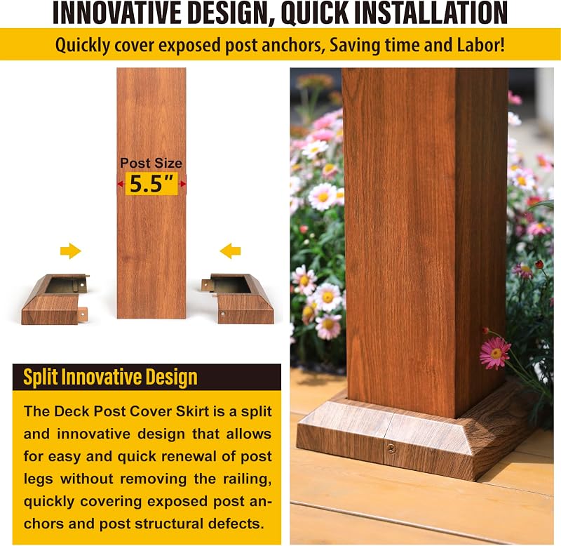 2 Postes Aluminio para Base Cubierta 6" Escaleras Porches