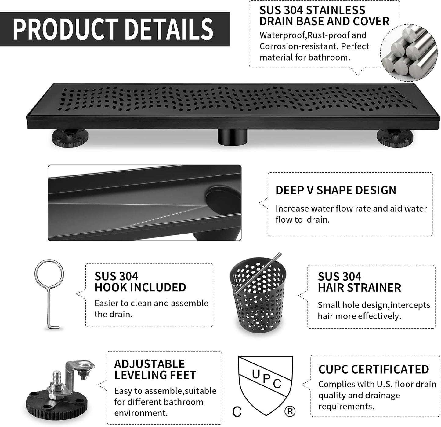 Drenaje ducha rectangular 36pulg acero inox 51l/min