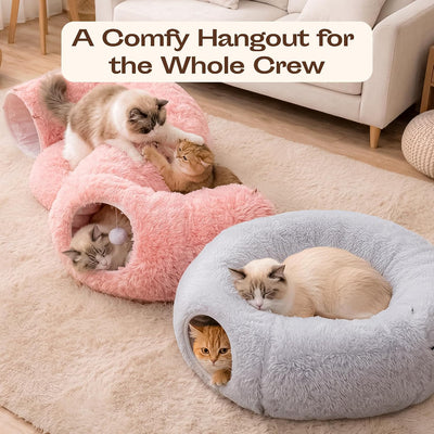 Túnel para gatos con cama rosquilla forma círculo gris