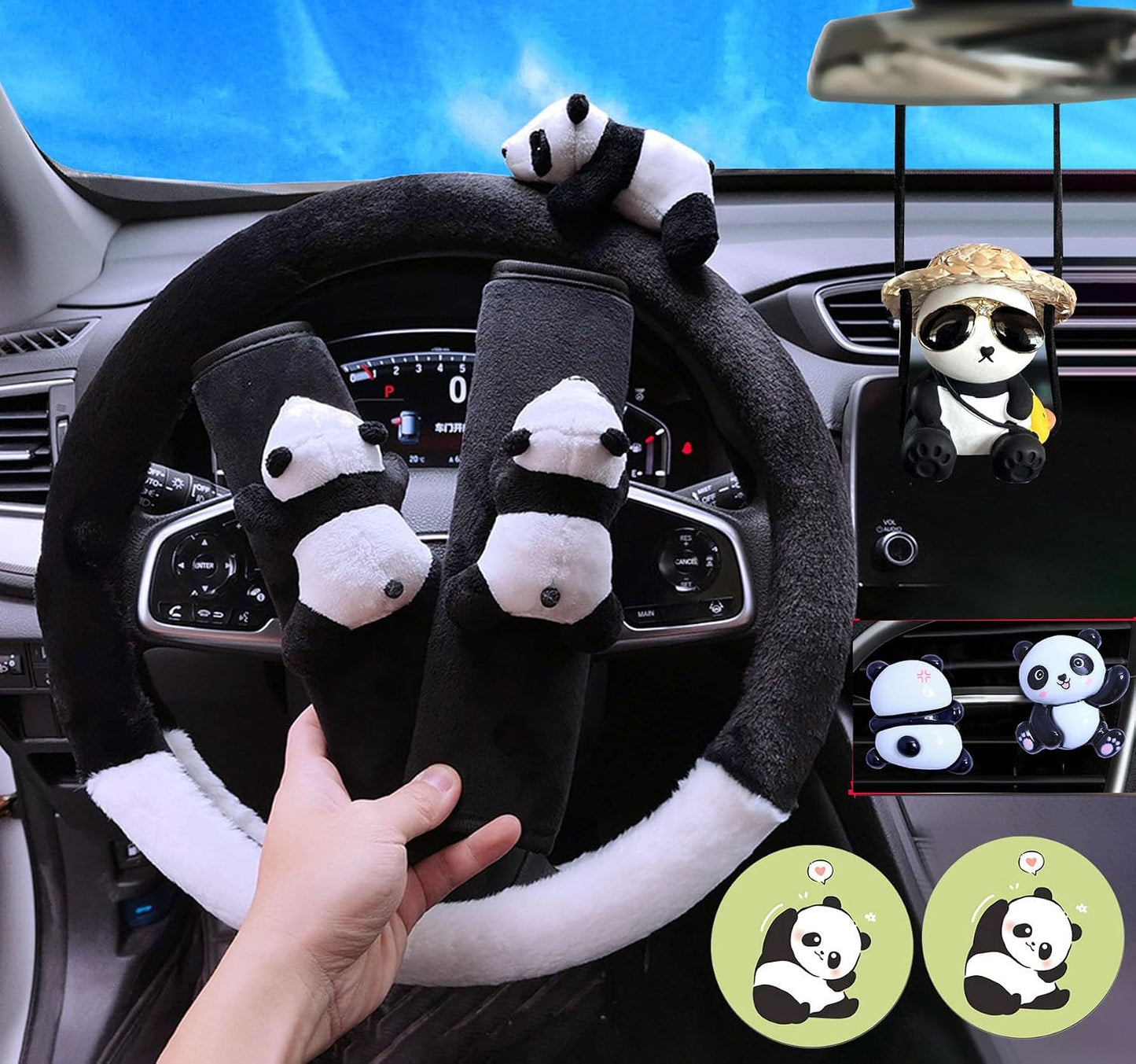 8 Fundas volante panda lindo antiderrap 15" universal