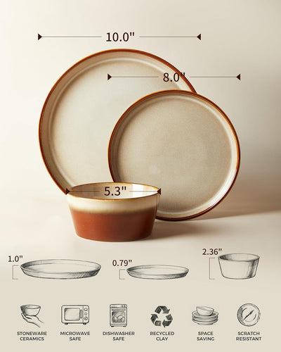 Juego de vajilla Pokini 16 piezas con tazas de café y platillos marrón amarillo