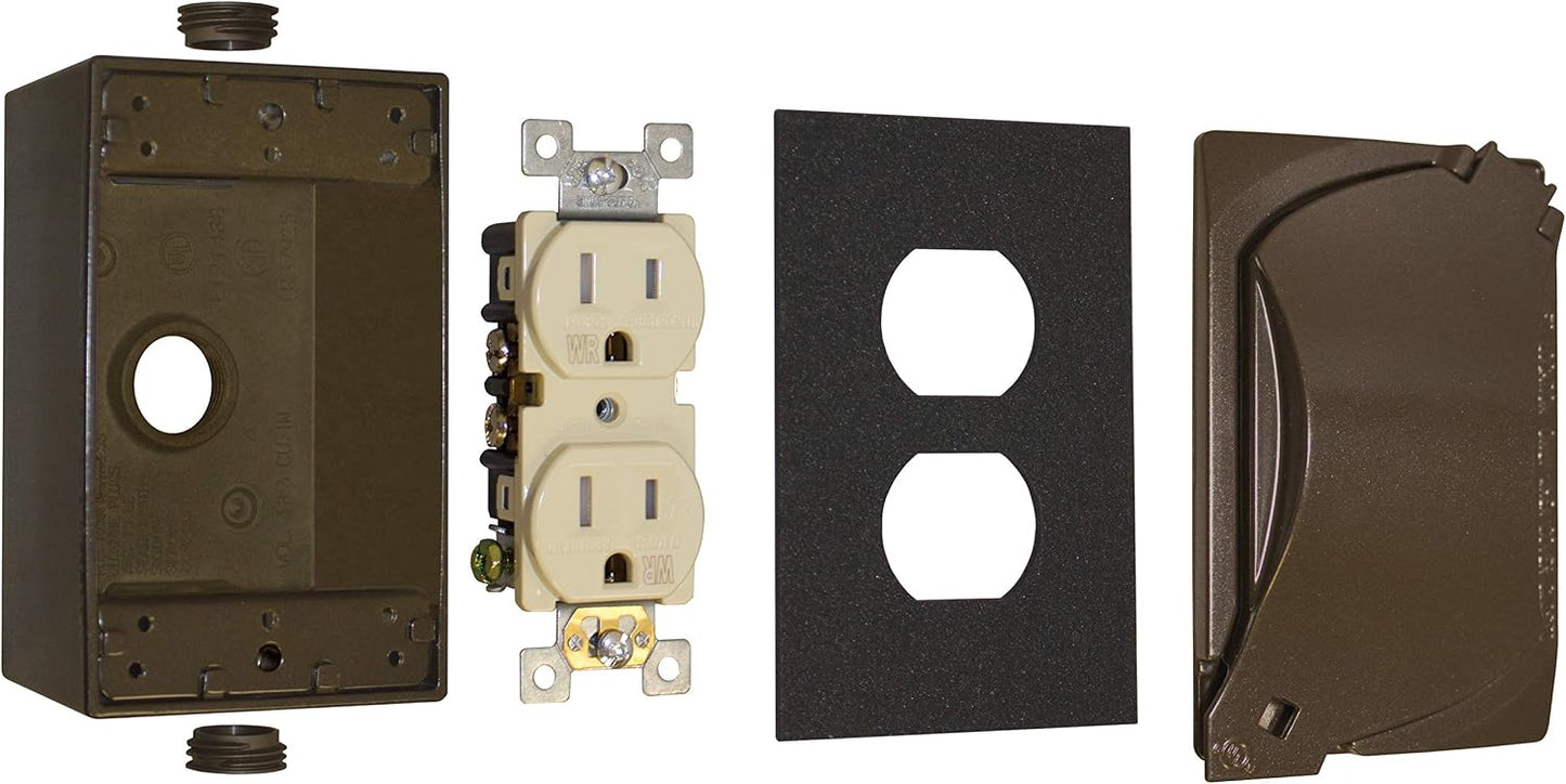 Kit receptáculo dúplex bronce resistente intemperie