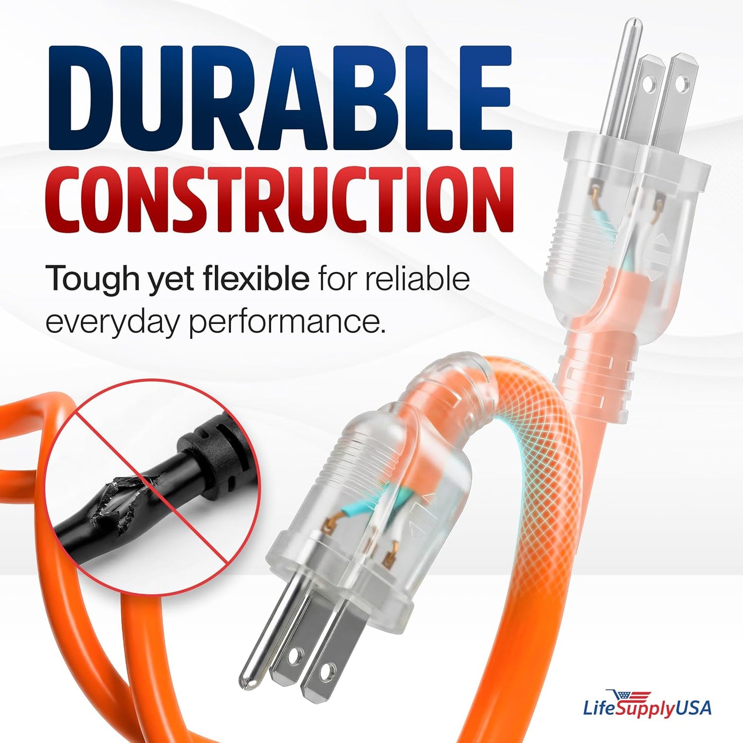 Cable extensión 50ft 16/3 SJTW impermeable ETL resistente frío