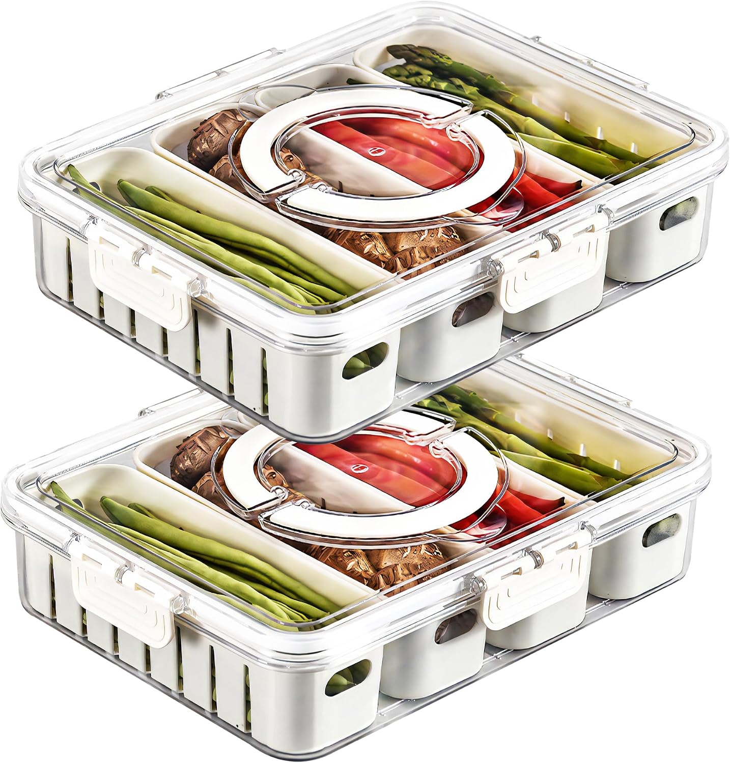 2 Pzas Bandejas Divididas para Verduras con Tapa