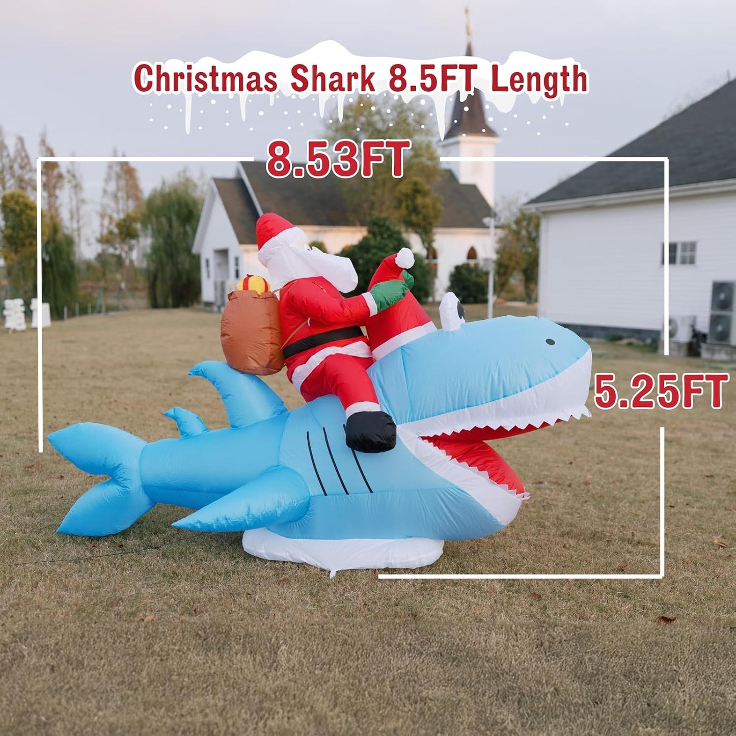 Tiburón inflable Santa 8.5pies decoración Navidad exterior