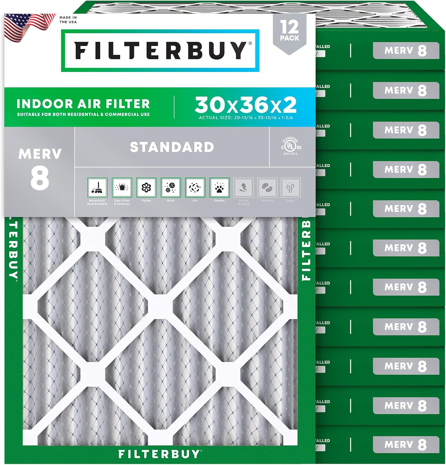 Filtro aire MERV 8 plisado electrostático 30x36x2 pack 12