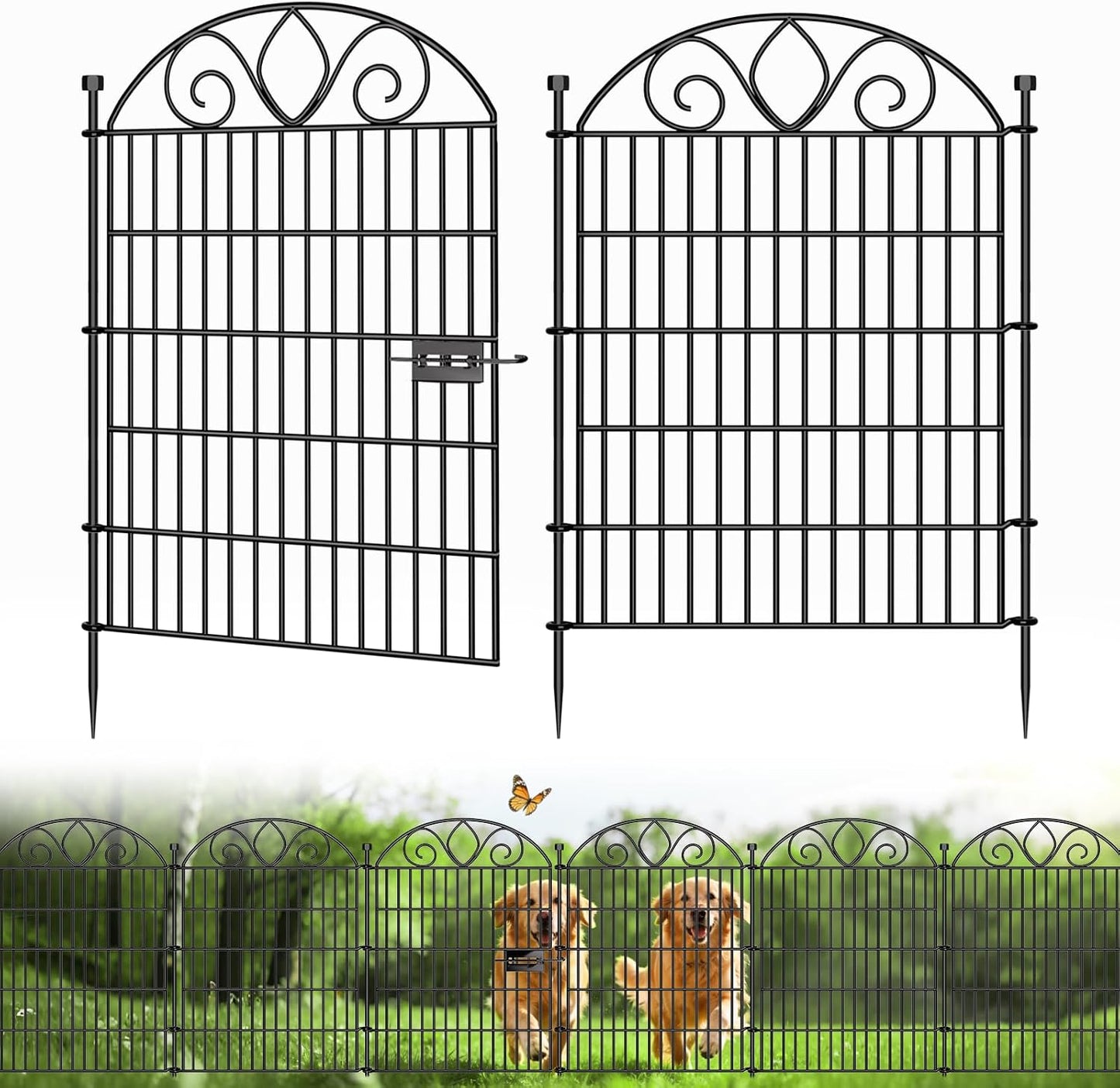 Valla jardín puerta 5 paneles 34pulg x 11ft metal perros