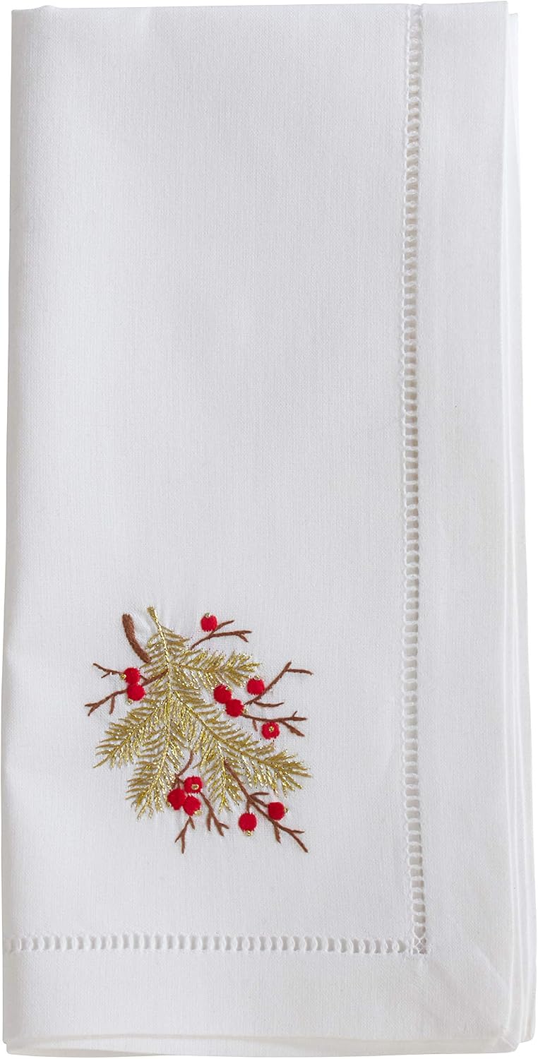 Servilletas bordadas ramas bayas hechas a mano set 6
