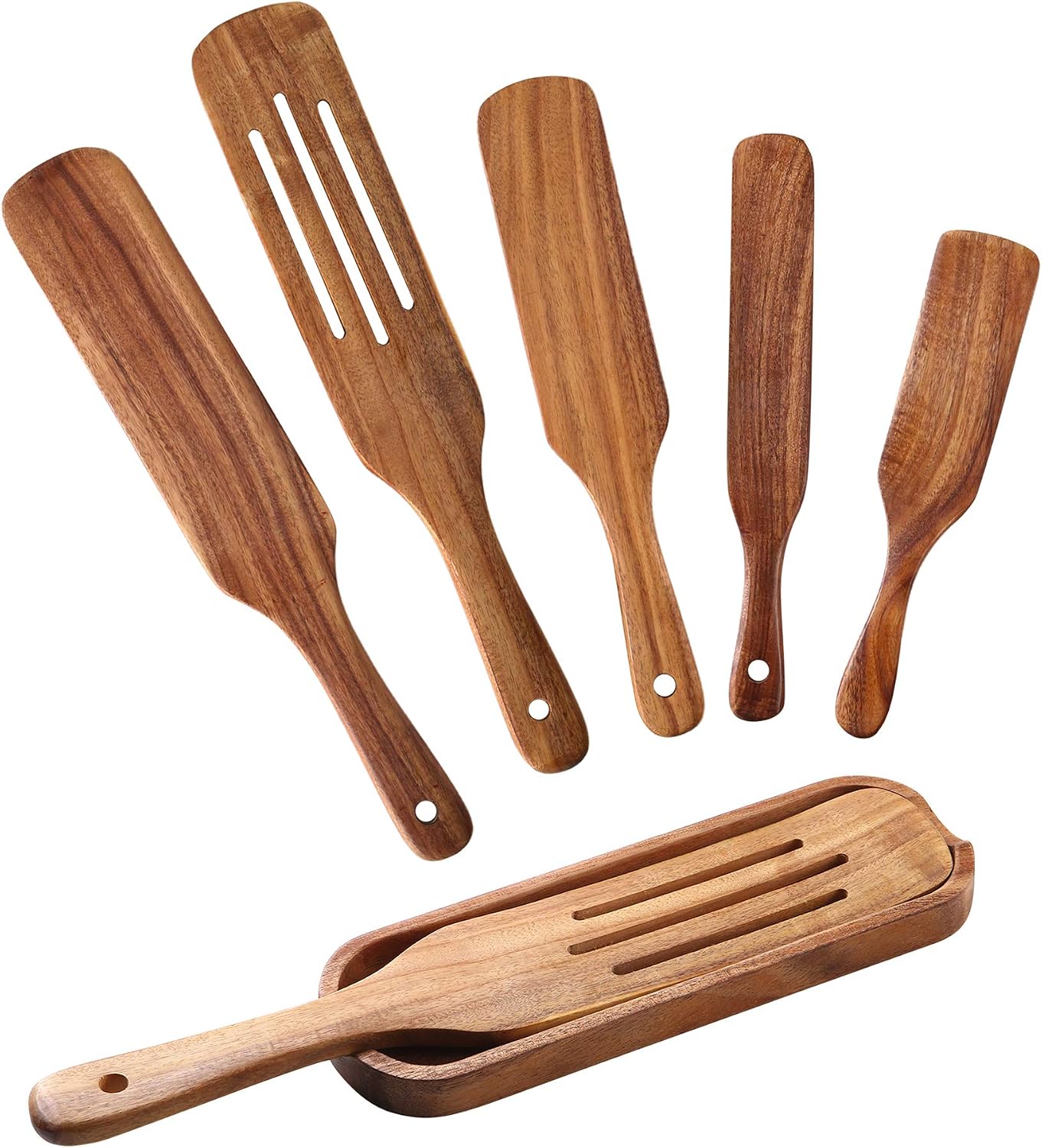 6 Pzas Espátulas Teca Natural Antiadherentes Calor Resistente