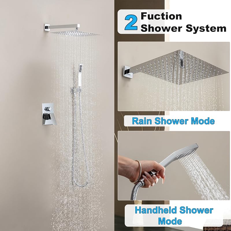 Set grifo ducha lluvia cabezal fijo cuadrado y de mano cromo