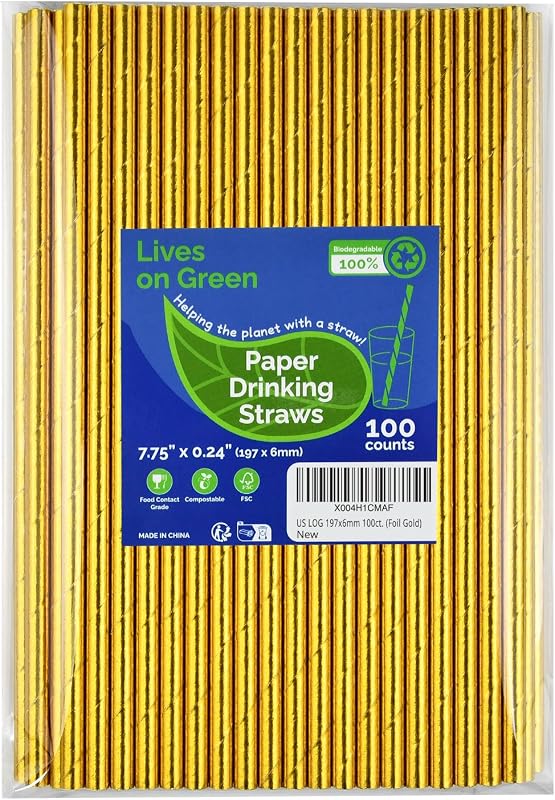 Pajitas papel dorado compostable 7.75pulg 100uds