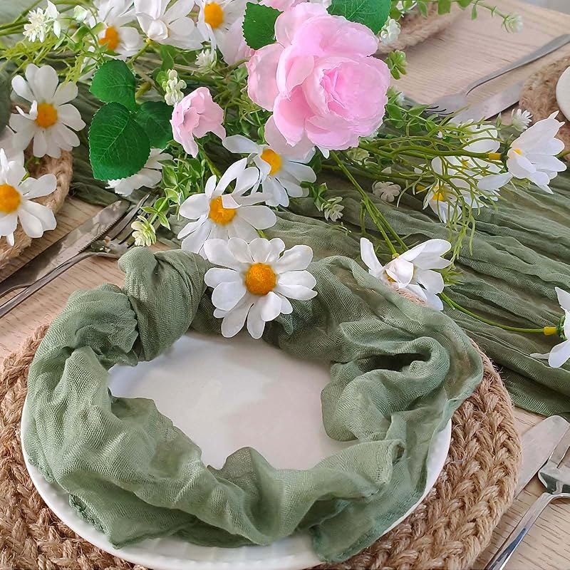 Mesa camino estopilla verde salvia 13ft con servilletas rústico