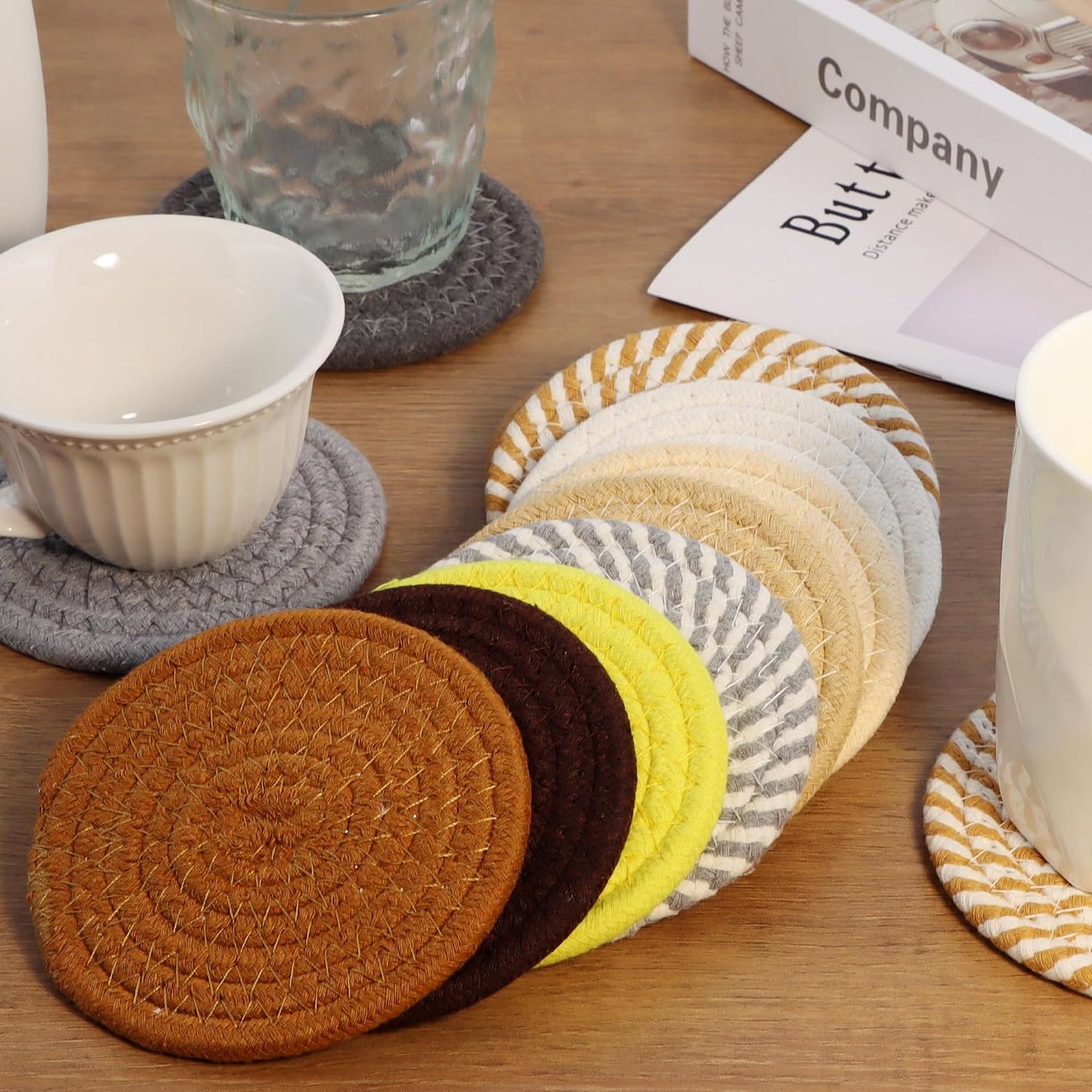 4 Pzas Posavasos Algodón Estilo Bohemio Absorbentes Gris Oscuro