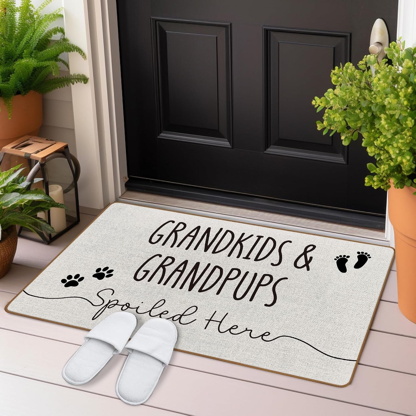 Tapete puerta bienvenida para perros y abuelos