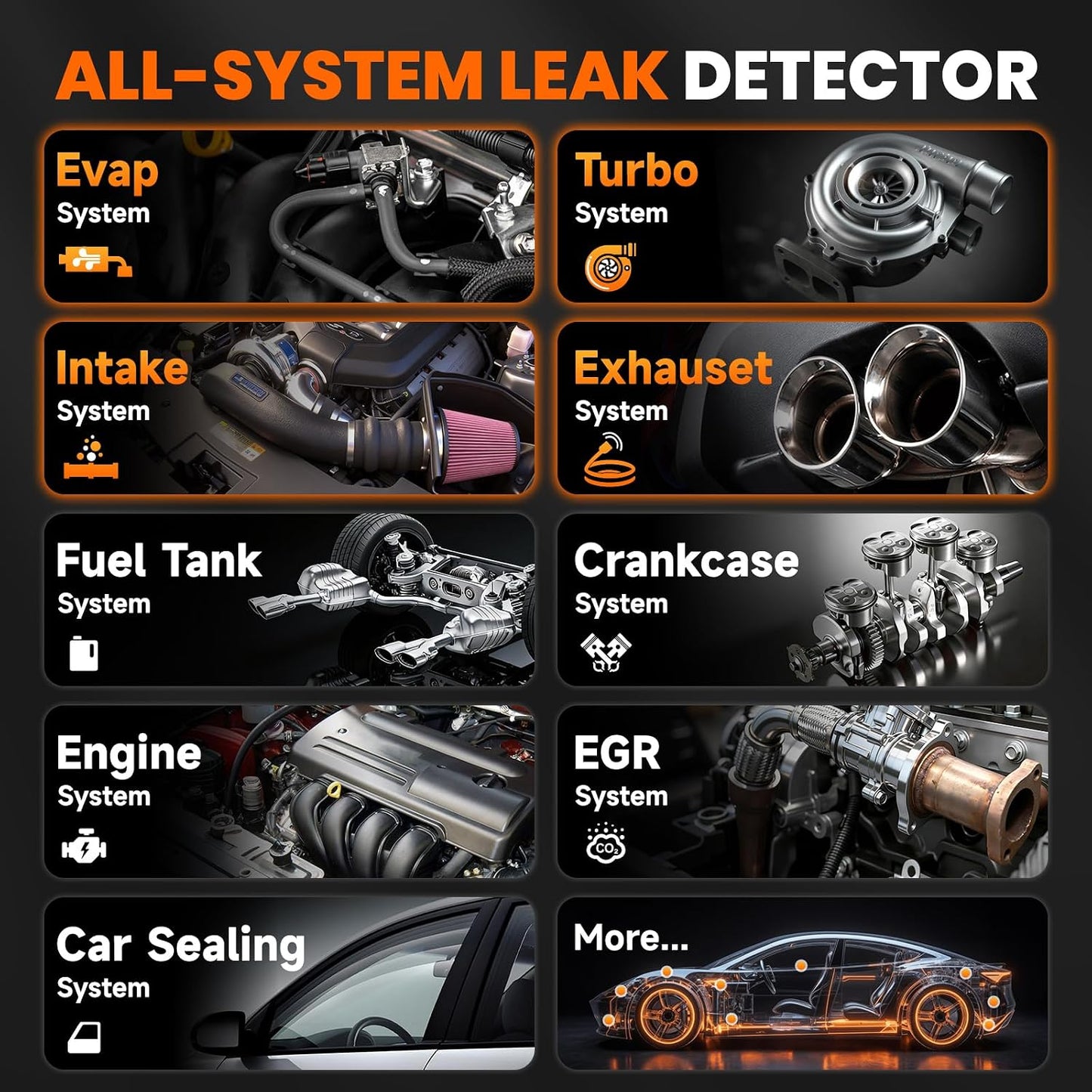 Detector fugas automotriz con compresor aire y medidor flujo