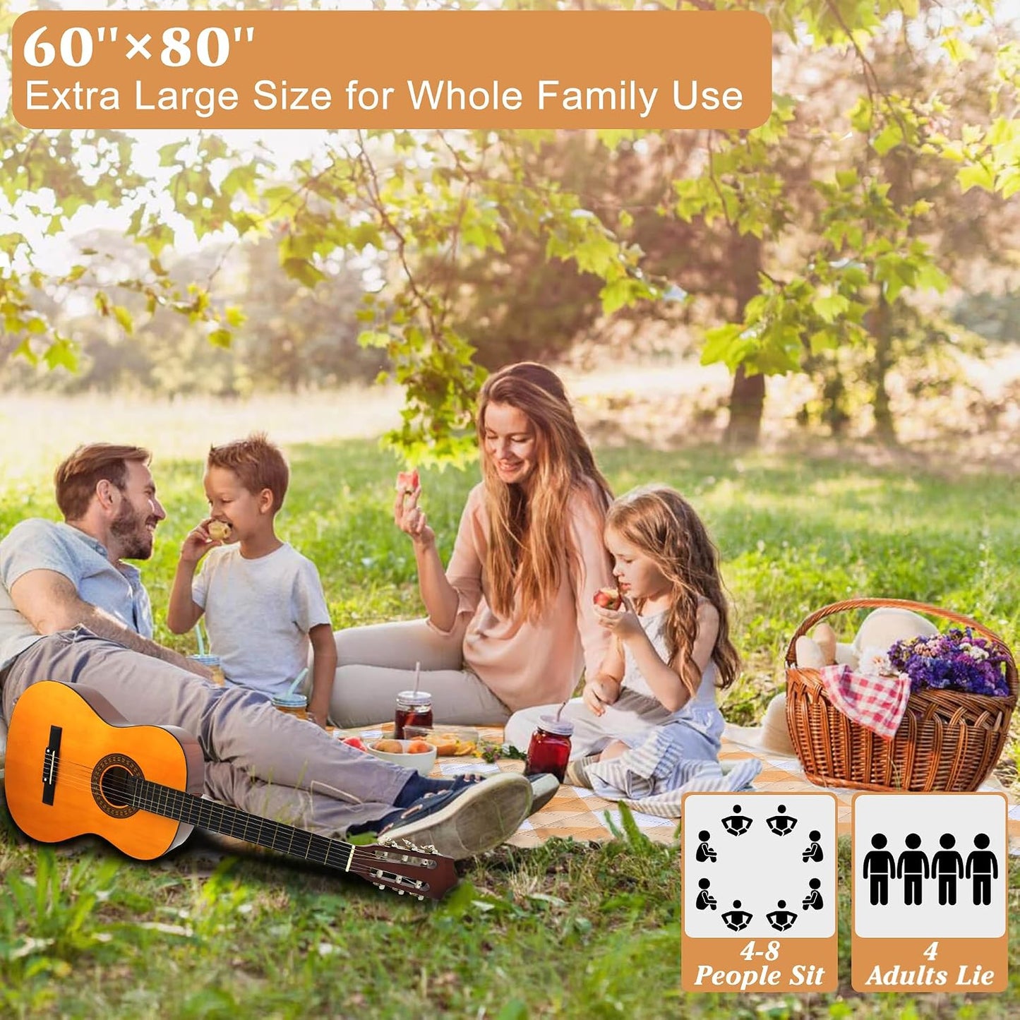 Manta Picnic Gingham Impermeable 80x60pulg para Playa Camping