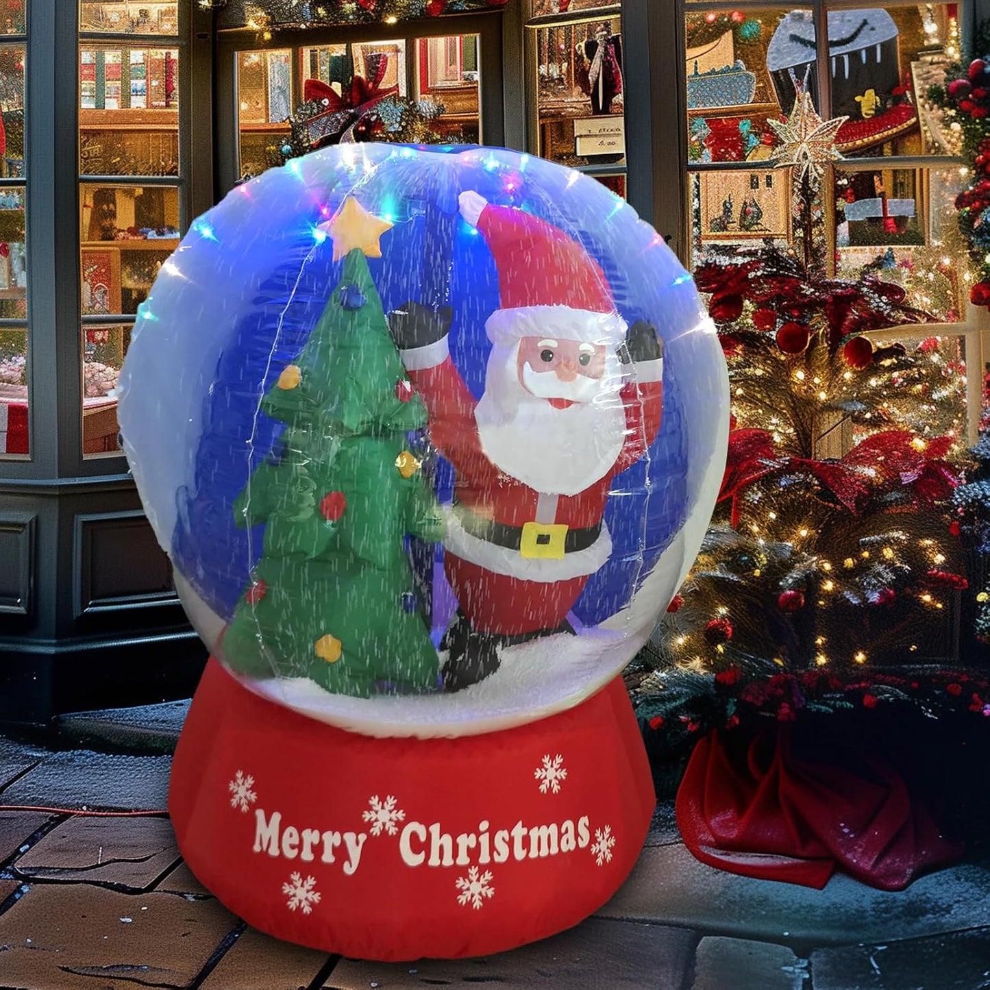 Decoración inflable navideña con luces LED y copos de nieve