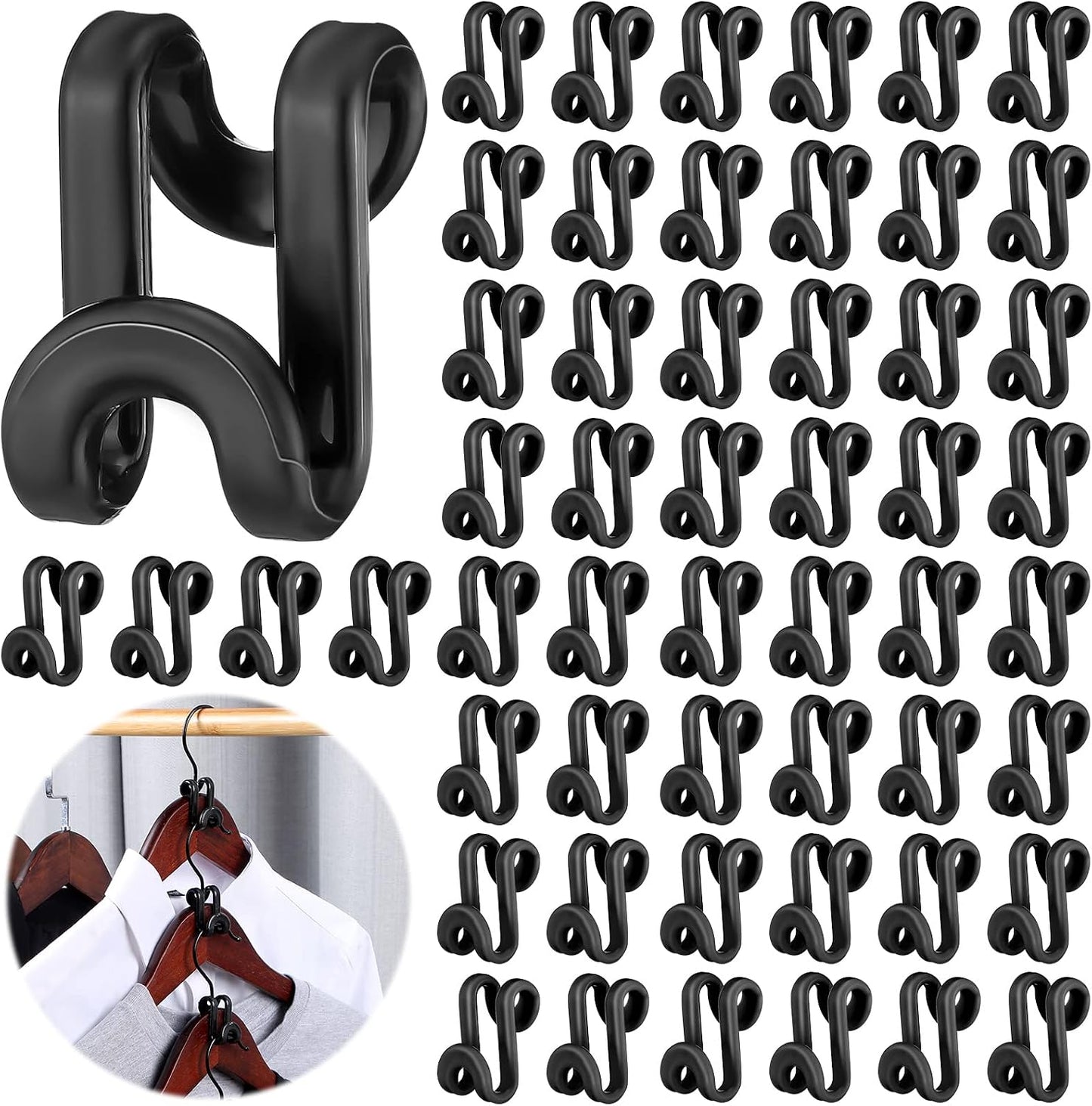 100 Pzas Ganchos Plástico Negro Colgador Ropa Resistente