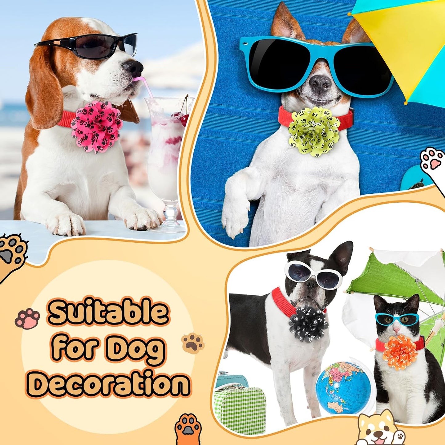 50 Pzas Adornos Collar Mascotas con Impresión Pata Perro