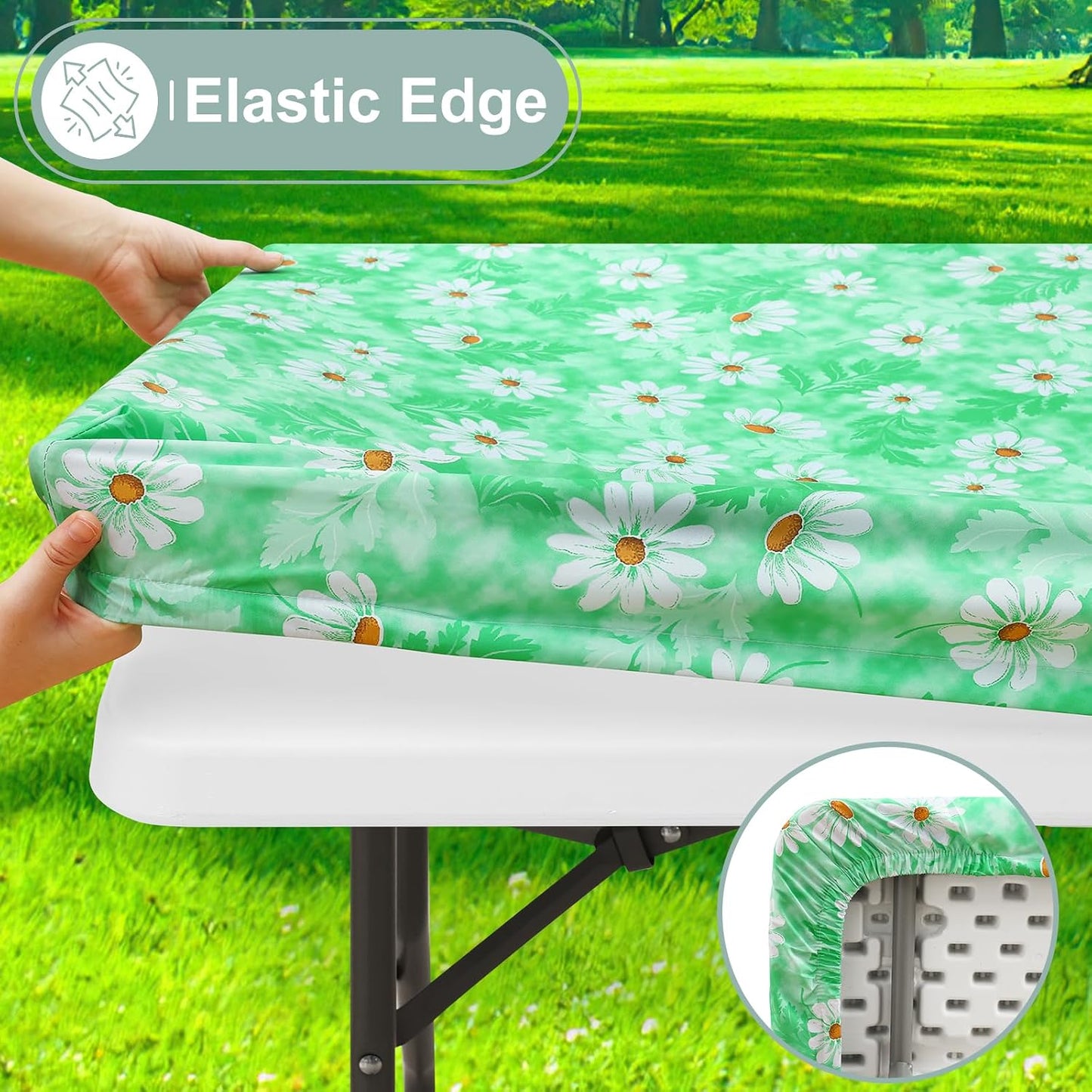 Mantel picnic elástico impermeable para mesa 8ft poliéster