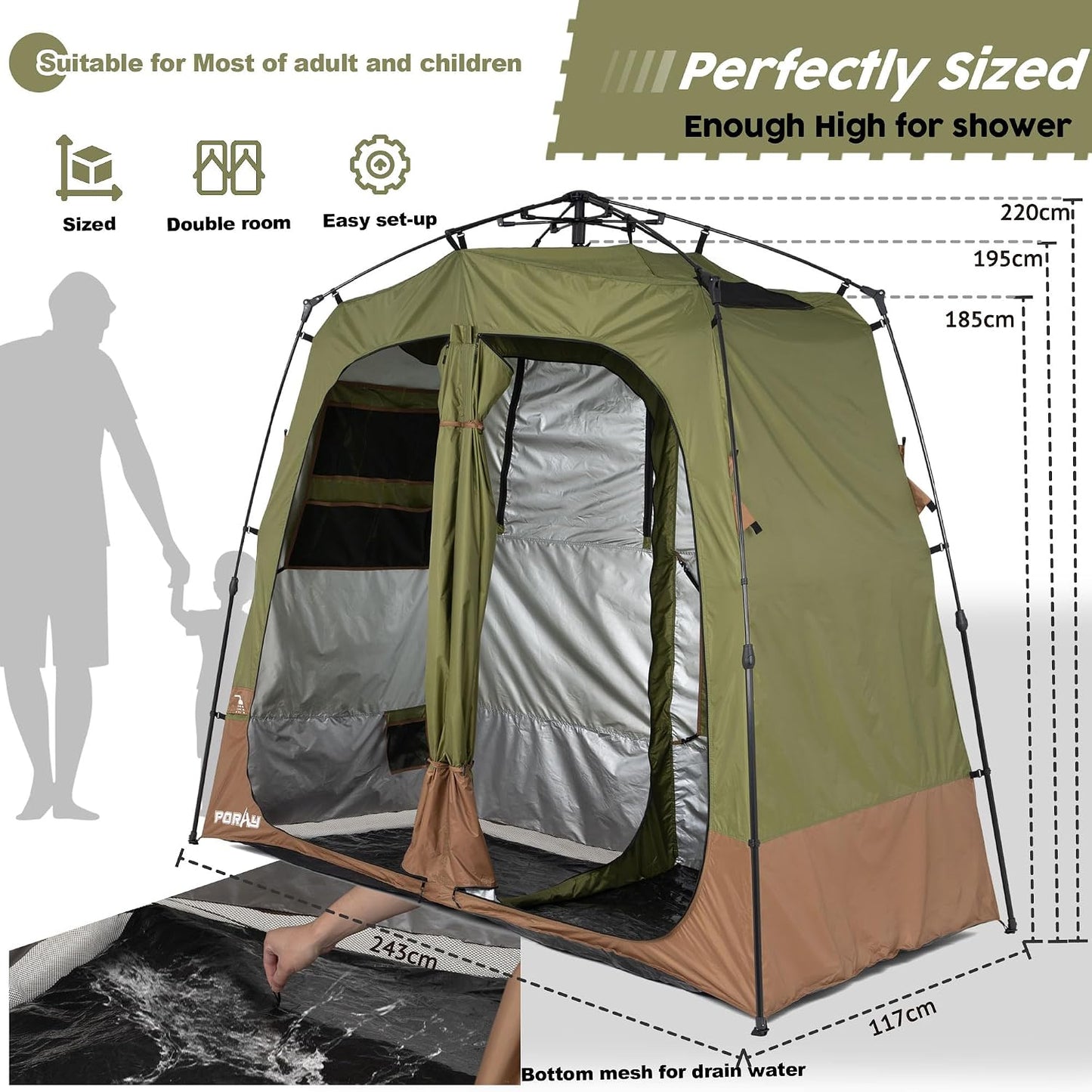 Tenda ducha camping con suelo y drenaje