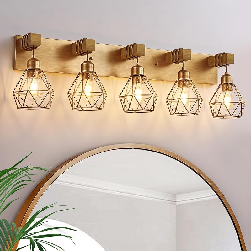 Apliques baño estilo granja 5 luces acabado latón antiguo