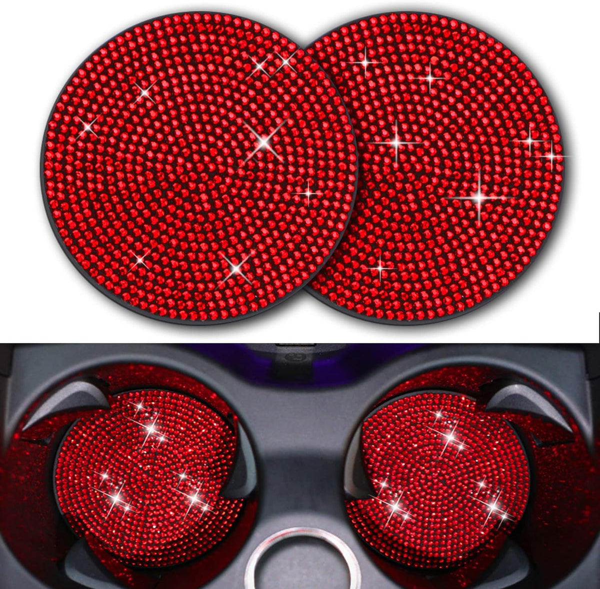Posavasos silicona antideslizante 2.75pulg para auto 2 Pzas Rojo