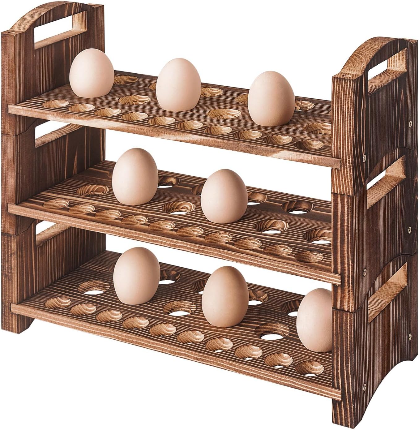 Soporte madera huevos 3 capas apilable encimera clasificador