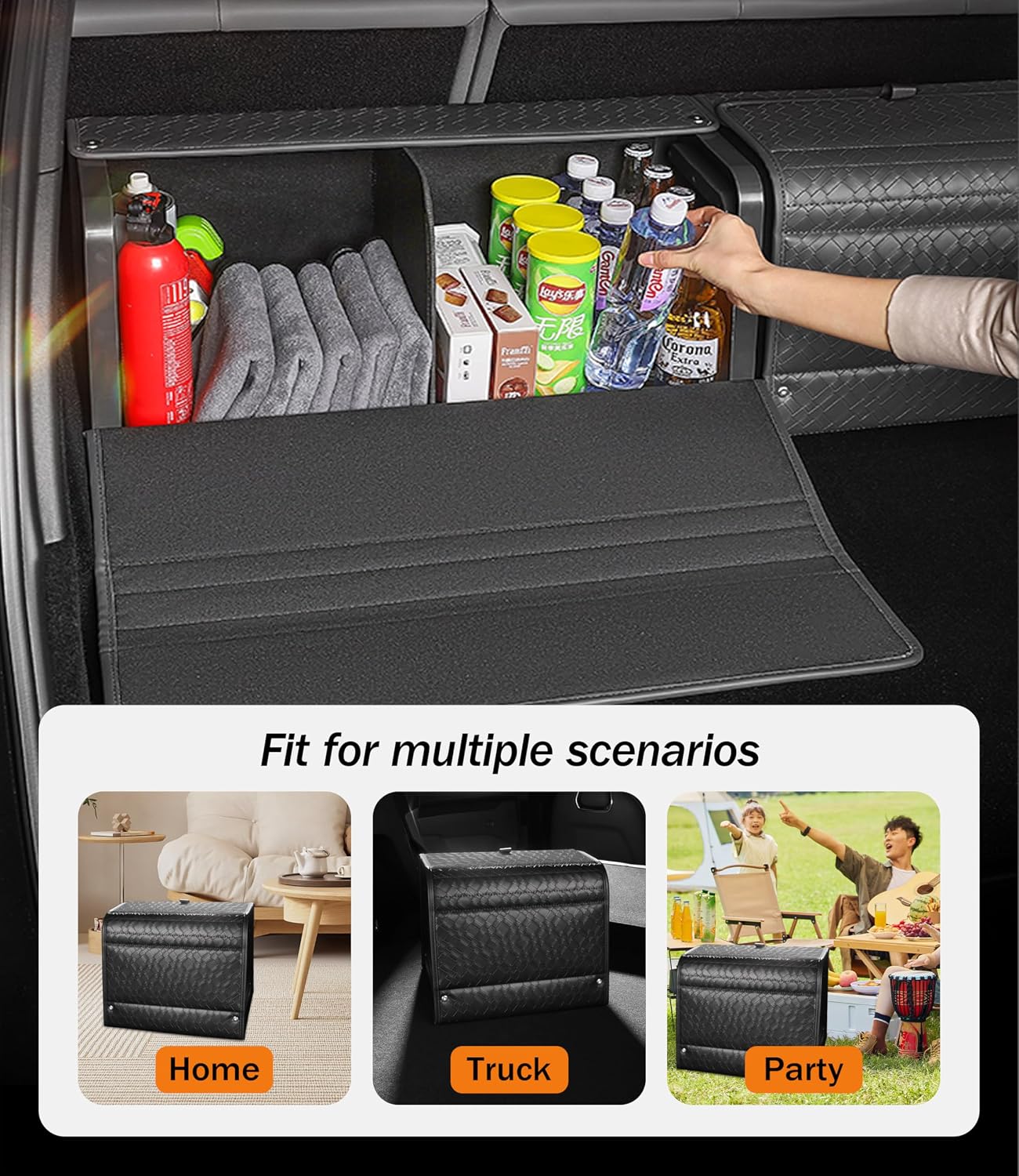Organiz. maletero SUV cuero PU y PP ajustable plegable