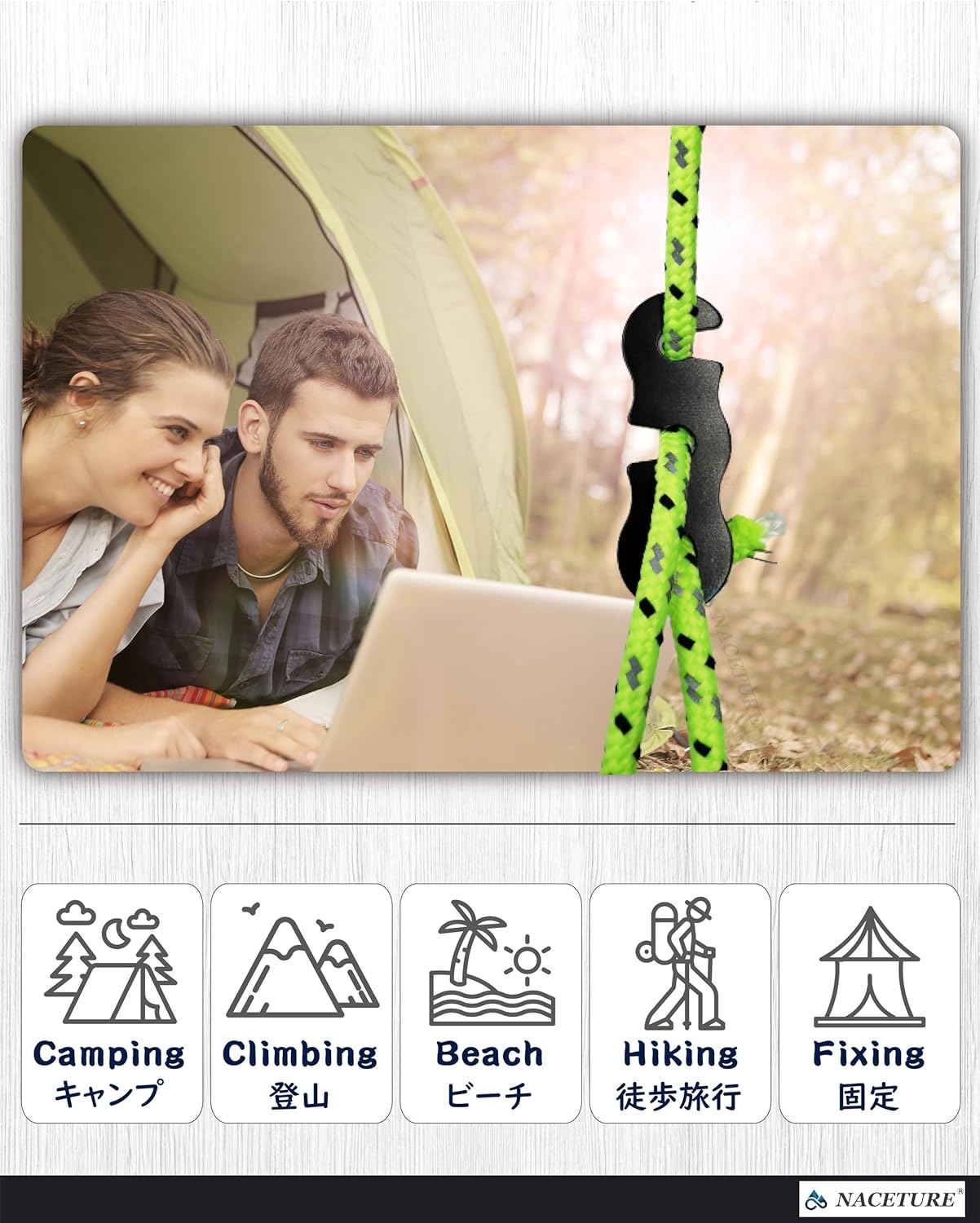 Tensor cuerda aluminio para tienda campaña ajustador cordón camping