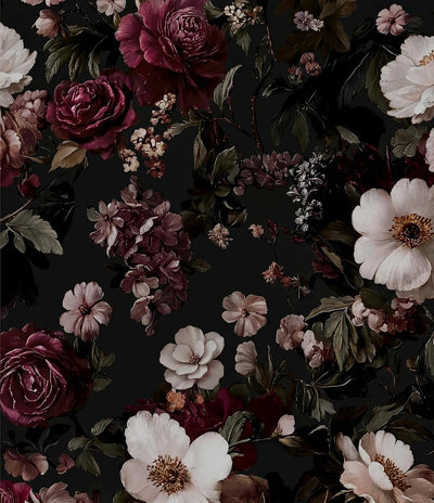Papel tapiz floral negro autoadhesivo 17.5x118pulg impermeable