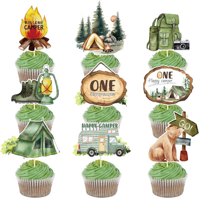 Decoración fiesta campamento 36 Pzas cupcakes y tartas