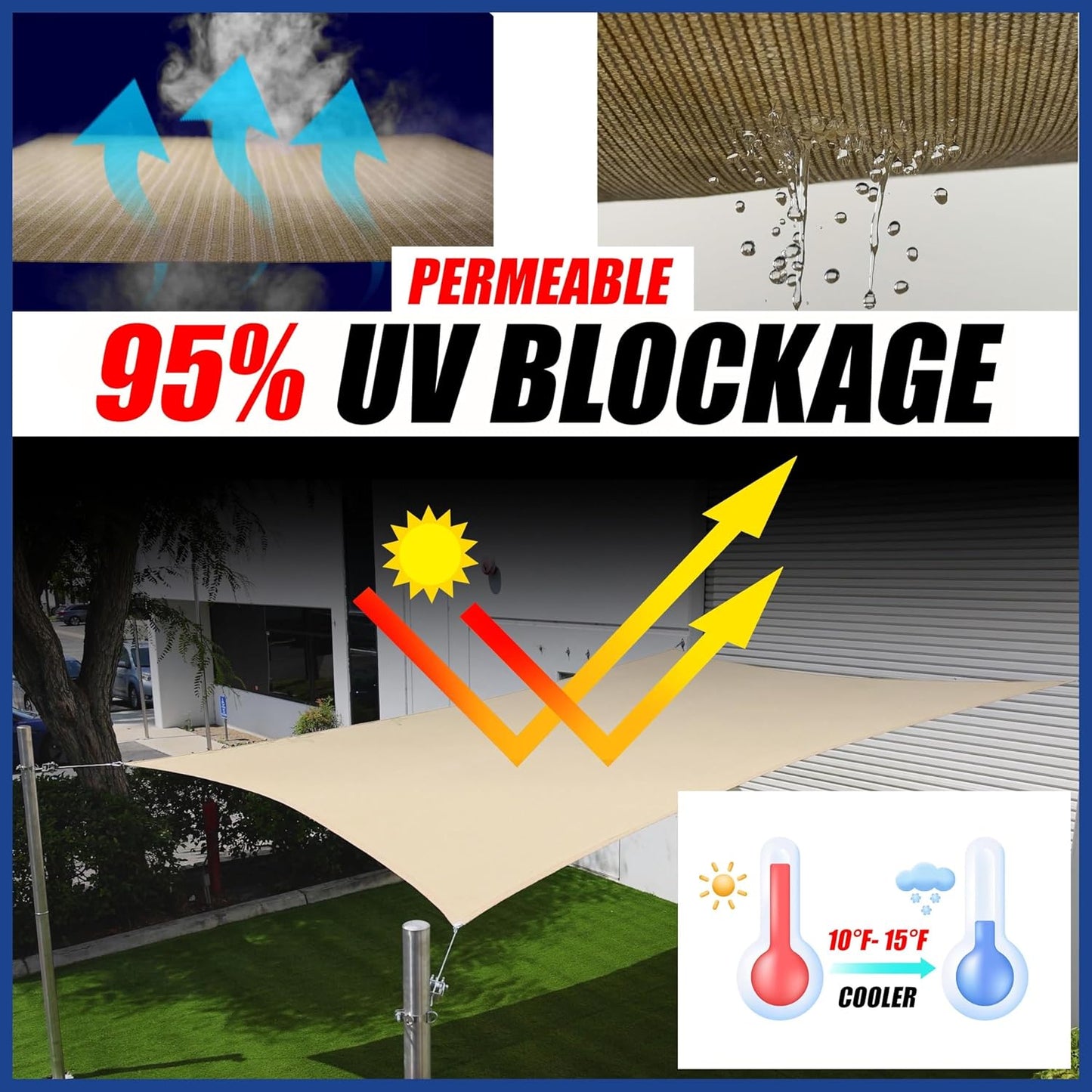Parasol rectangular 14x16ft UPF50 resistente para cochera