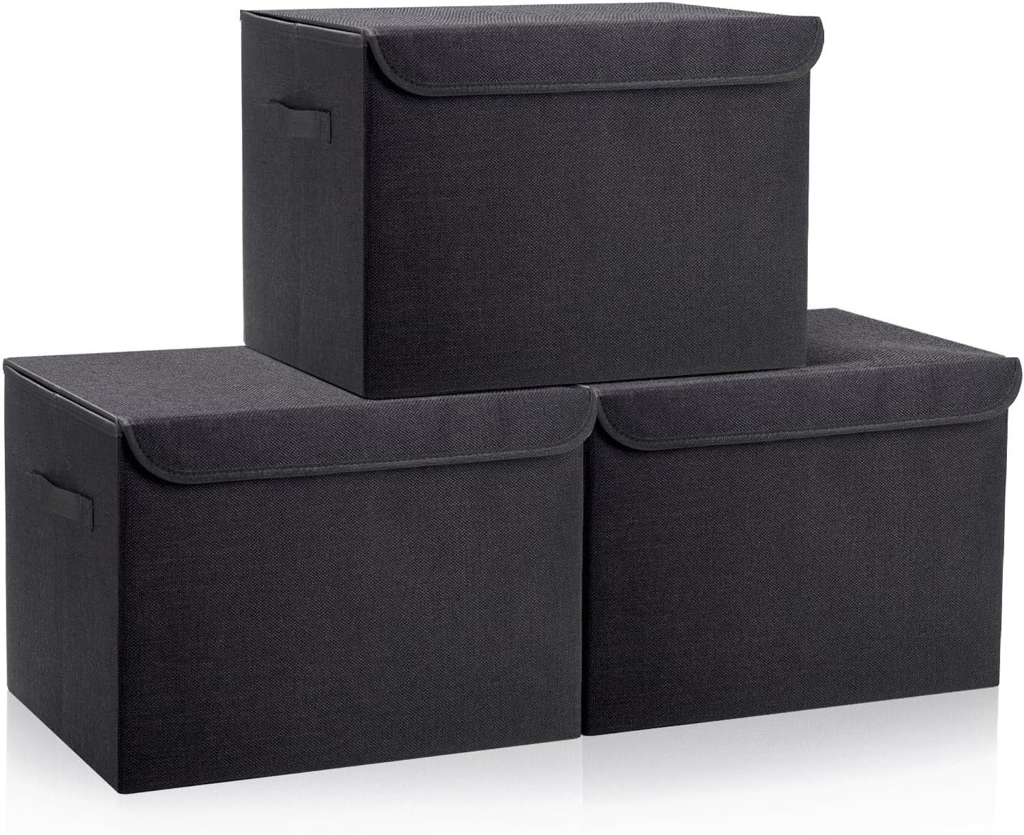 Contenedores apilables 3 Pzas tela lino negro 42qt