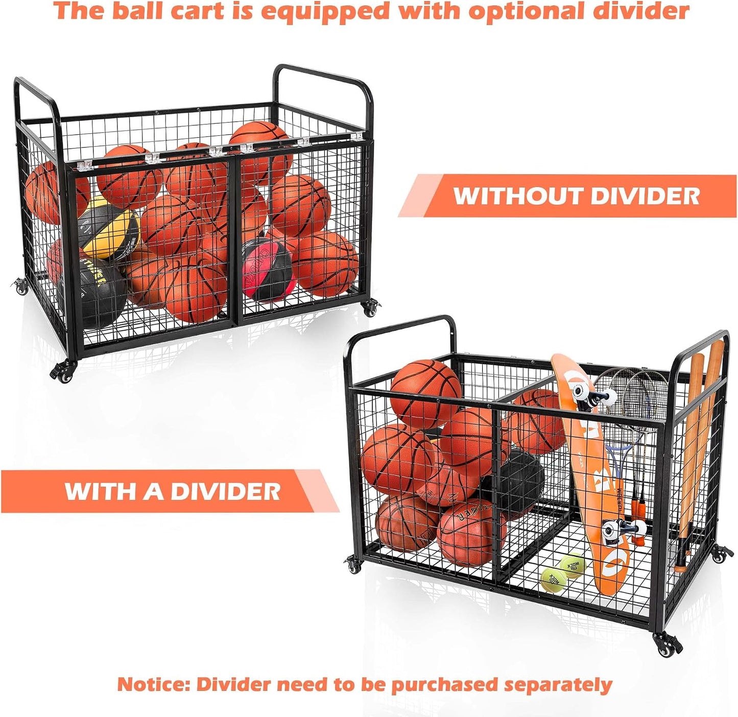 Carrito bolas garaje jaula baloncesto extragrande resistente