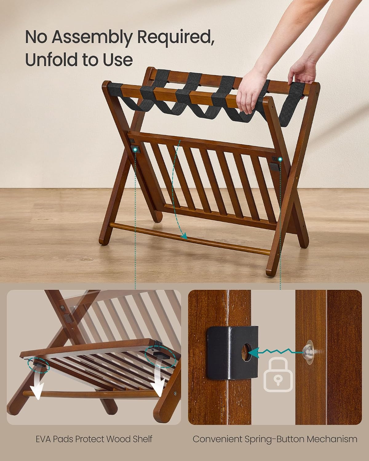 Estantería equipaje madera maciza set 2 plegable con estante