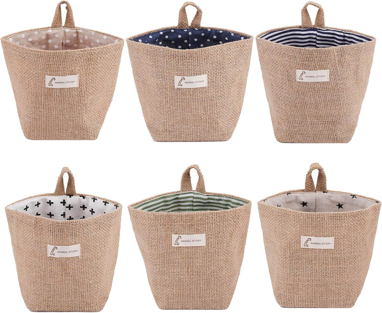 6 Pzas Bolsas Almacenamiento Colgantes Algodón Lino Plegable