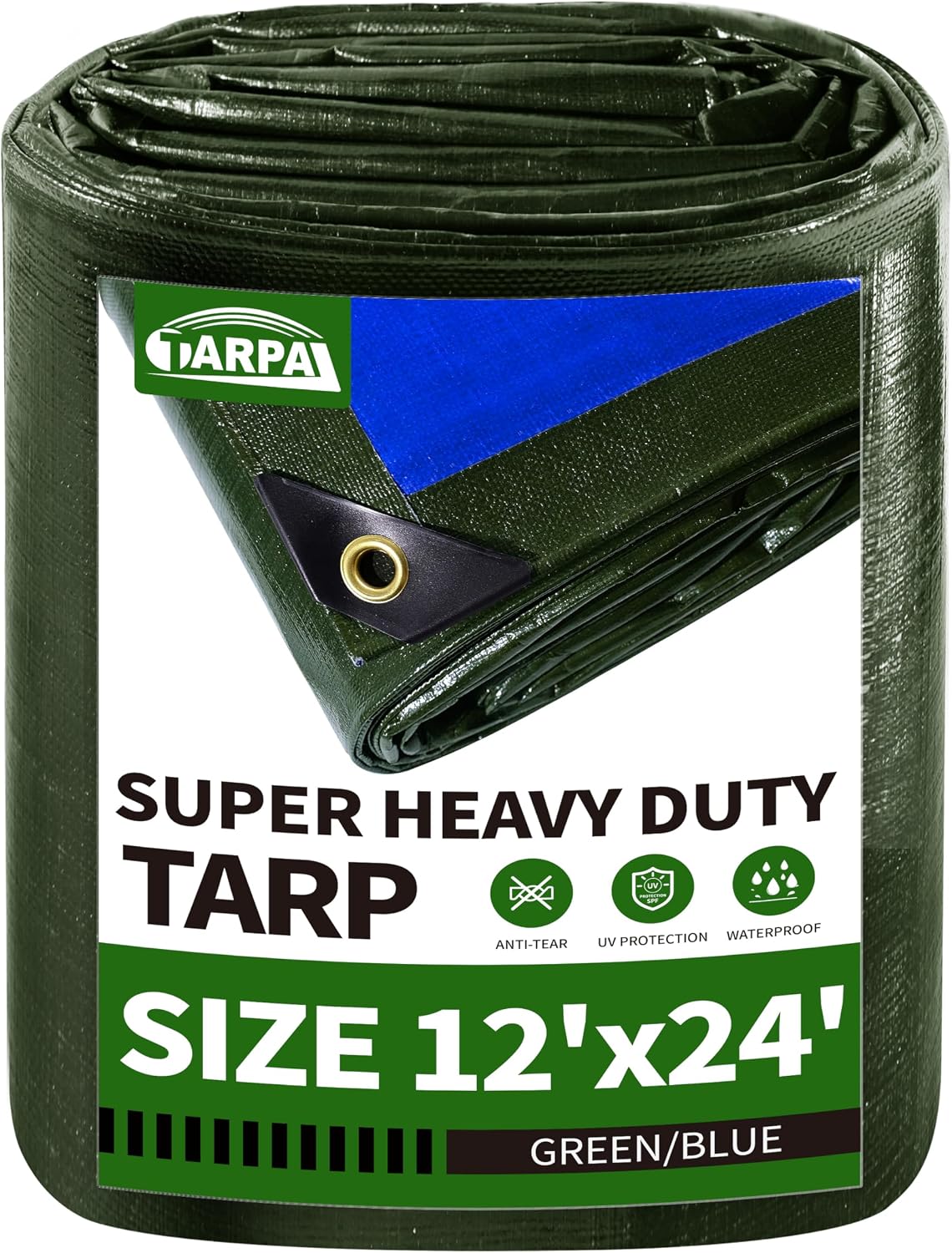 Lona impermeable 12x24ft 16mil ojales metal UV resistente