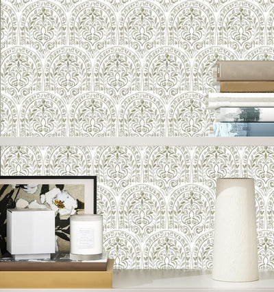 Papel tapiz floral blanco autoadhesivo 17.5x78.7pulg