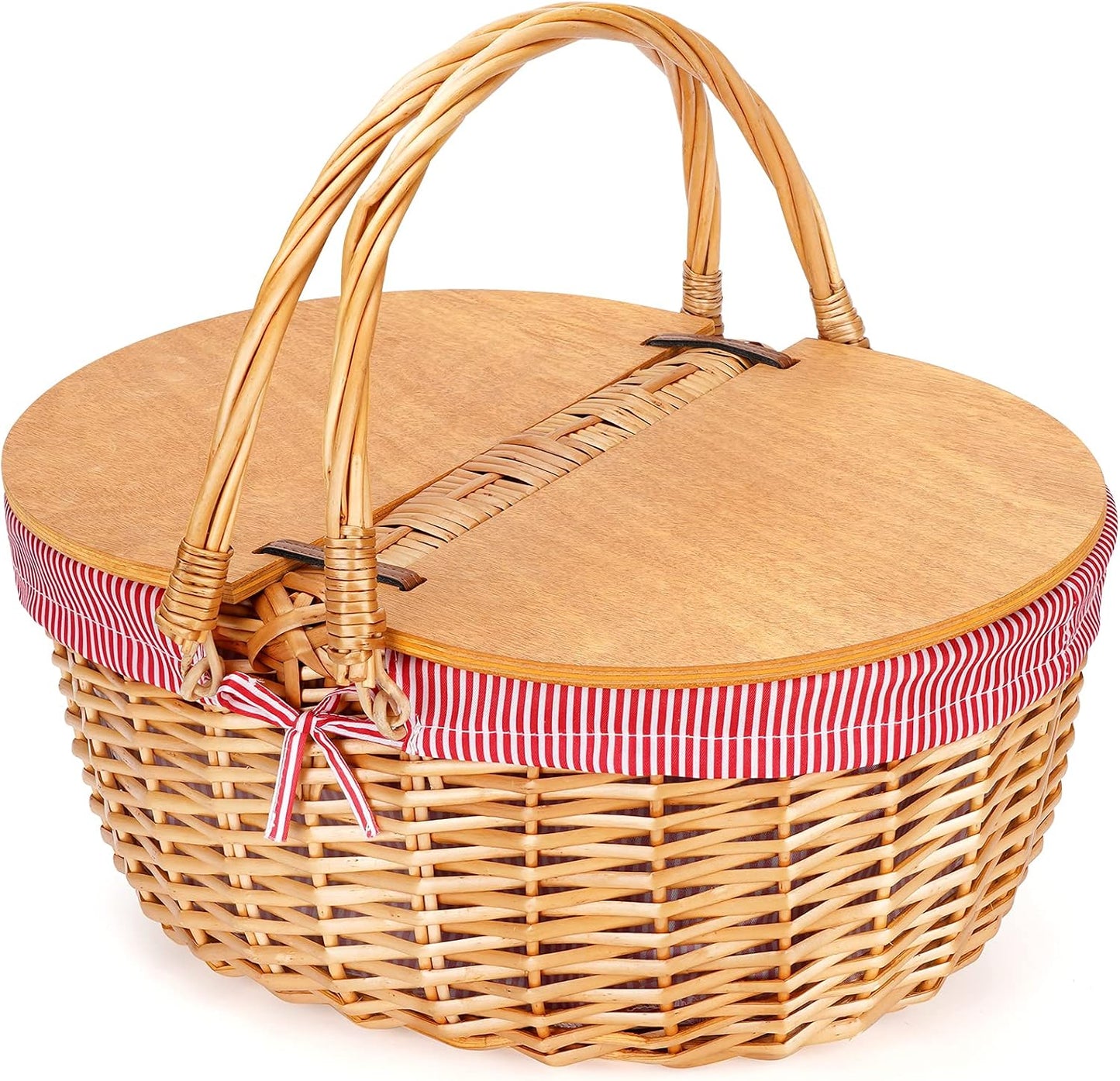 Cesta picnic mimbre forro tapa dividida asa plegable vintage