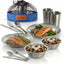 Kit vajilla acero inox camping con tazas platos cubiertos