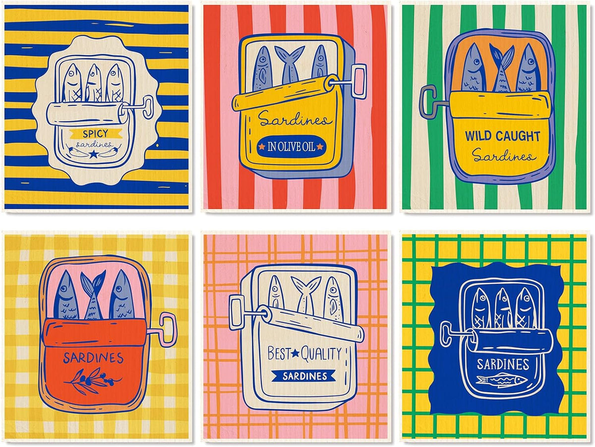 Paños de cocina suecos FYSUIMU para latas de sardina rayas coloridas 7x8 pulgadas