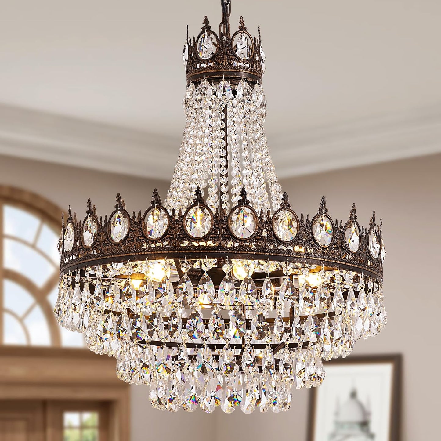 Candelabro cristal vintage 9 luces bronce imperio 24x27pulg