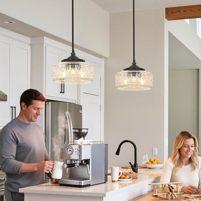 Lámpara colgante 3 luces pantalla cristal grabado cocina comedor