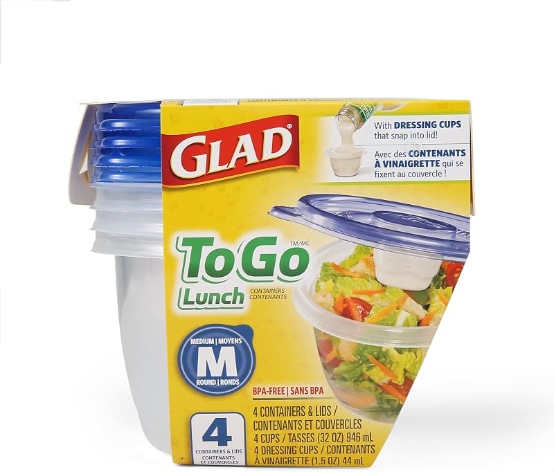 Recipientes plástico redondo 32oz 4uds sin BPA